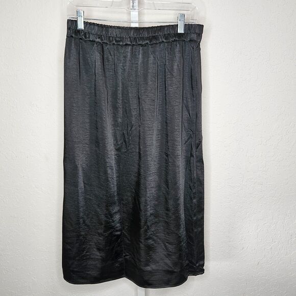 GAP Black Satin Midi Skirt Petite Medium‎ NWT High Waist Elastic Waistband - Picture 4 of 7